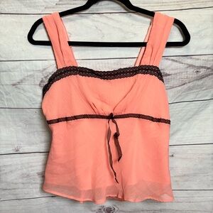 Vintage Y2K Karin Stevens Coral Top with Black Lace Detail Small